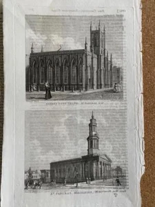 ENGRAVING 1827 NEW CHURCHES SOMERS TOWN CHAPEL St PANCRAS MIDDLESEX - Picture 1 of 2