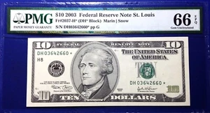 2003 $10 Federal Reserve Note Fr-2037-H* St. Louis PMG66 Gem EPQ - Picture 1 of 2