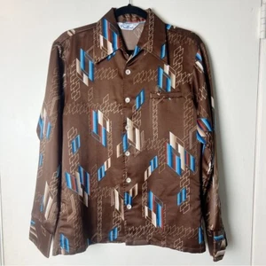 DaVinci Present Delfina - Men's Vintage Abstract Button Down Shirt Brown - Sz. M - Picture 1 of 6