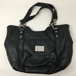 Nine West Womens Large Hobo Shoulder Bag Black Faux Leather Front Pocket