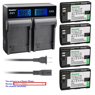 Kastar Battery LCD Rapid Dual Charger for LP-E6N LC-E6E & Canon EOS 5D Mark IV
