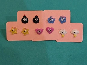 Cartoon Kawaii Mini Earrings X 5 Pairs Cloud Star Bomb Heart Flowers Cute Fun - Picture 1 of 8