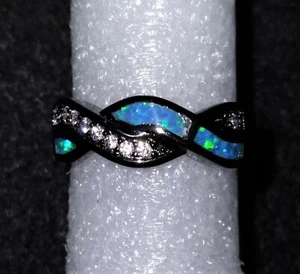 New Blue Lab-Created Fire Opal Black Gold Plated Ring – Size 7 - Picture 1 of 11