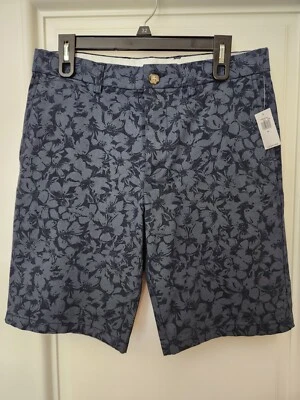 Pantalones Cortos Chinos Caqui Flexibles Elastizados Calce Ajustado 9" Pulgadas Azul Marino Antiguo - 32 - Azul Floral Foto 1 de 2