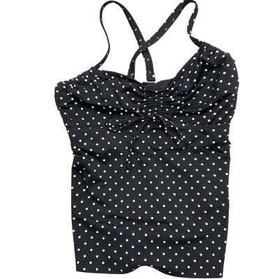 Lands' End 坦基尼上衣女式 8DD 黑色白色圆点十字游泳海滩 — 第 1/4 张图片