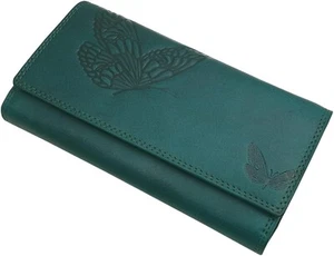 Große Rindleder Damen Geldbörse Geldbeutel Portemonnaie Schmetterling RFID - Bild 1 von 6
