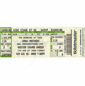 JONAS BROTHERS & DEMI LOVATO Full Concert Ticket Stub NYC 8/10/08 MSG BURNIN' UP - Picture 1 of 1