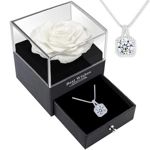 Preserved Real Rose with Necklace Birthday Gifts for Women Mother Birthday Gi... - Picture 1 of 9