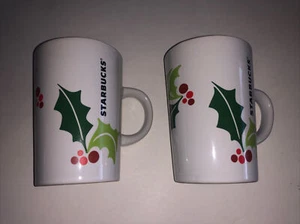 2011 STARBUCKS COFFEE CUP MUG HOLIDAY CHRISTMAS HOLLY BERRIES 10.6oz X2 - Picture 1 of 4
