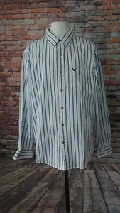 American Eagle Men Size XXL White Striped Vintage Fit Long Sleeve Casual Shirt - Picture 1 of 11