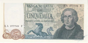 banconote italiane Repubblica L. 5000 Colombo D. 20/5/1971 - Foto 1 di 2