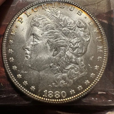 1880 Morgan Silver Dollar VAM-10 8/7 Bit UNC Rim Toned obv / rev - Image 1 of 4