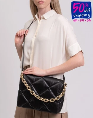 PVP €429 STAND STUDIO Brynnie Acolchado Cuero Solapa Bolso de Hombro Correa de Cadena Foto 1 de 4