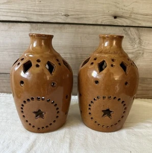 Two At Home America Brown Pottery Starburst Wall Candle Sconces - Picture 1 of 8