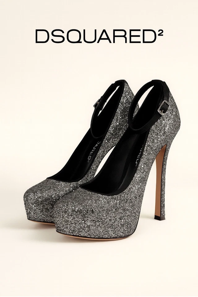 Zapatos de salón Dsquared2 para mujer Glam Glitter plataforma plateados negros talla 10 EU40 | Alto H Foto 1 de 4