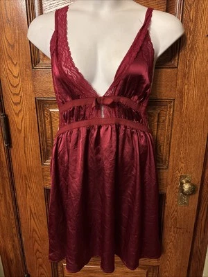 Plus Size Womens 4XL Deep Red Sexy Lingerie Babydoll Lace Low Strappy Nightie - Image 1 of 4