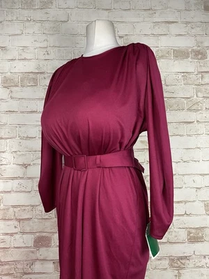 Vintage New Old C&A Stretch Burgandy Belted Shift Dress 1980’s 48” Bust Sz 16 - Image 1 of 4