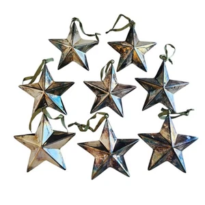 8 Pottery Barn Metal Rustic Star Ornaments Silver 3D 3.5" - Picture 1 of 9