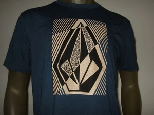 New Men's L Blue Volcom Stone 2 Heads TWI Graphic Screen SS T- Shirt MSRP $27.50 - Picture 1 of 2