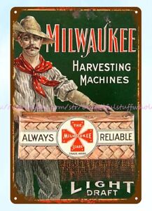 1915 MILWAUKEE HARVESTING MACHINES metal tin sign modern garage design