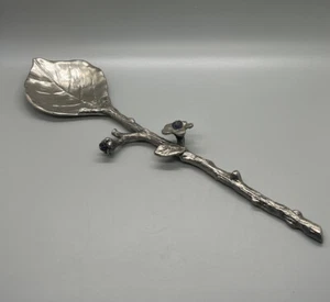 Metal Spoon Leaf Stem Silver Tone Foral 13” art leaves  Salad Serving Flower - Picture 1 of 7