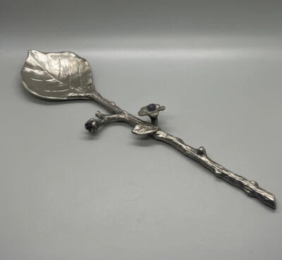 Metal Spoon Leaf Stem Silver Tone Floral 13” art leaves  Salad Serving Flower - Image 1 of 4