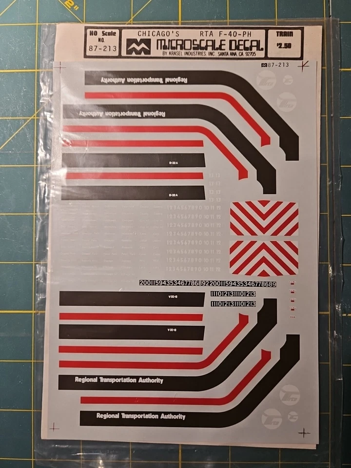 HO scale Microscale Decals 87-213 Chicago IL RTA EMD F40PH locomotives train