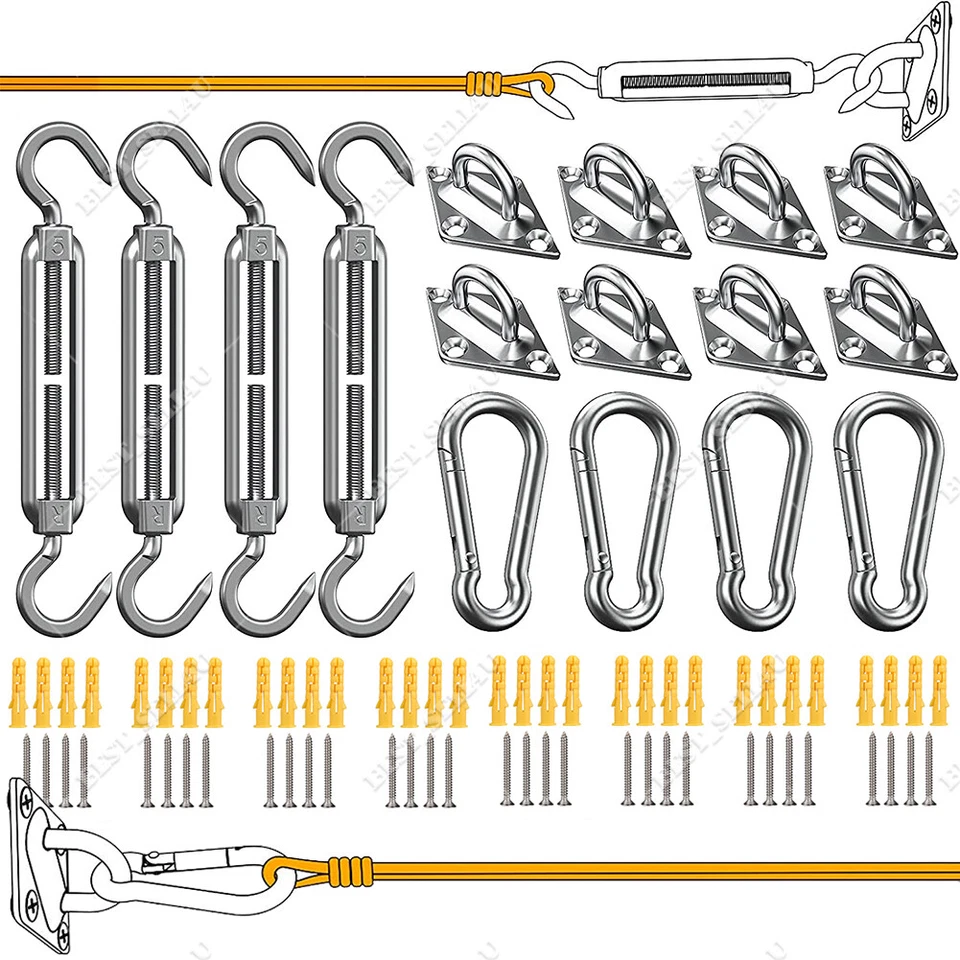 Sun Shade Sail Stainless Fixing Fitting Kit Garden Patio Awning Canopy Accessory - Image 1 of 4