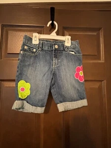 Gymboree Embroidered Floral Bermuda Shorts Denim Size 7 - Picture 1 of 3