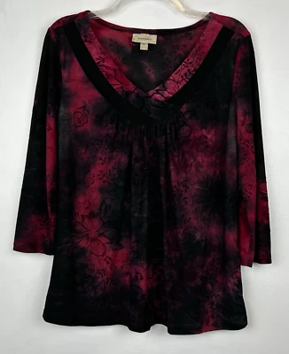 Whimsy Goth Top Womens M RedY2K  Velvet Look Floral Fairy Witchy Dark Burnout - Image 1 of 4