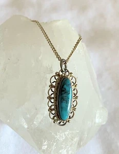 Sterling Silber 925 zierlicher TÜRKIS Edelstein Anhänger & 18 Kette Halskette MEXIKO - Bild 1 von 8