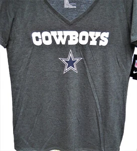 DALLAS COWBOYS LADIES MEDIUM ( M ) GRAY V-NECK NIKE FASHION SHIRT W/ NAME & STAR - Picture 1 of 4