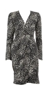 Salvatore Ferragamo schwarz creme Damen Kleid Gr. 40 Seide Wolle Wickel Rüschen Punkte - Bild 1 von 18