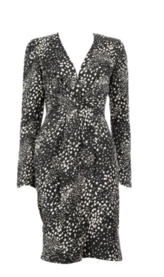 Vestido para mujer Salvatore Ferragamo negro crema talla 40 seda lana envoltura puntos fruncidos Foto 1 de 4