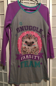 Girls Gray & Purple Hedgehog Nightgown Snuggle Varsity Team Sleep Shirt XL