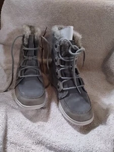Sorel Damen Explorer Joan Stiefel Größe 5 grau Steinbruchfell Borte gefüttert WP - Bild 1 von 5