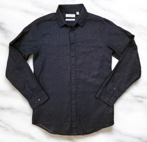 Calvin Klein Button Up Long Sleeve Boys Size 18 Black Silver Glitter Slim Fit - Picture 1 of 8