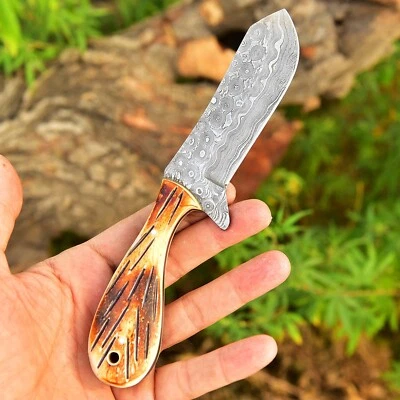 TACTICAL SURVIVAL Hunting FIXED TANTO BLADE DAMASCUS KNIFE CAMEL-BONE HANDLE - Image 1 of 4