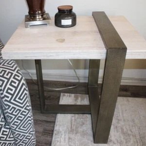 Beige and Brown Magnussen Wiltshire Sea Shell Stone Rectangular End Table - Picture 1 of 9