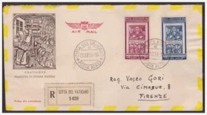 Vatican 1951 - Mail Aerea Gratian Envelope FDC Viaggiata Racc - Picture 1 of 1