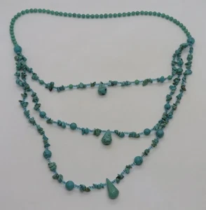 .. Collar antiguo de tres hebras Art Deco piedra turquesa vintage - Imagen 1 de 8
