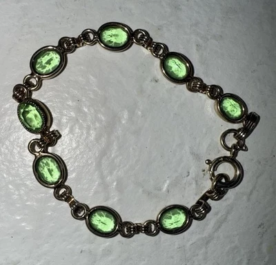 vintage OVAL green PERIDOT 12kt GOLD fill SWEETHEART August BIRTHSTONE bracelet - Image 1 of 4