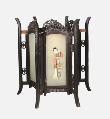 Lámpara antigua china tallada con paneles de vidrio de madera dura de Zitan Foto 1 de 4