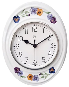 Funk-Küchenuhr oval hoch Blumenranke blau Wanduhr Funkuhr Küchenuhr Keramik weiß - Bild 1 von 2