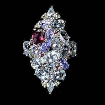 Anillo de plata de ley 925 ovalado rodolita granate tanzanita piedras preciosas naturales joyero Foto 1 de 4