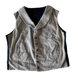 Vintage 80s Corduroy Vest Unisex Men M/L Tan No Tag Wide Lapel Retro Prep Pocket - Picture 1 of 15
