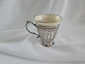 TIFFANY VTG STERLING SILVER PIERCED CUP HOLDER LENOX CUP WITH MONO - Picture 1 of 7