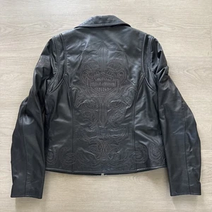 Vintage Y2K Harley Davidson Embroidery Leather Jacket Biker Women’s Size Small - Picture 1 of 10
