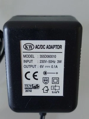 Original Netzteill  KW AC/DC ADAPTOR 355D060010  6V/0.1A 230V~50Hz 3W gebraucht. - Bild 1 von 3
