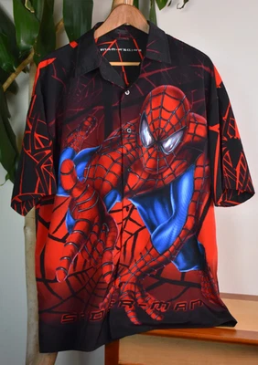 NEW Vintage Marvel 2002 Spider Man AOP Button Up Shirt Size L/XL - Image 1 of 4
